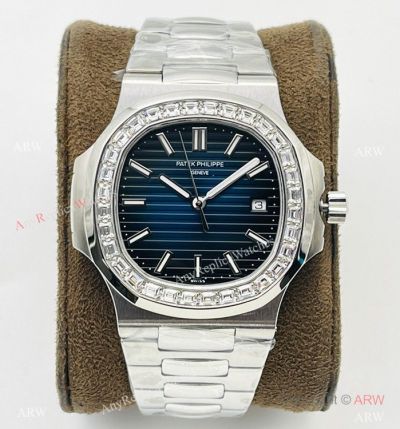 PFF Factory V4 Patek Philippe Nautilus Diamond Watch Swiss 9015 Bucherer Blue Dial